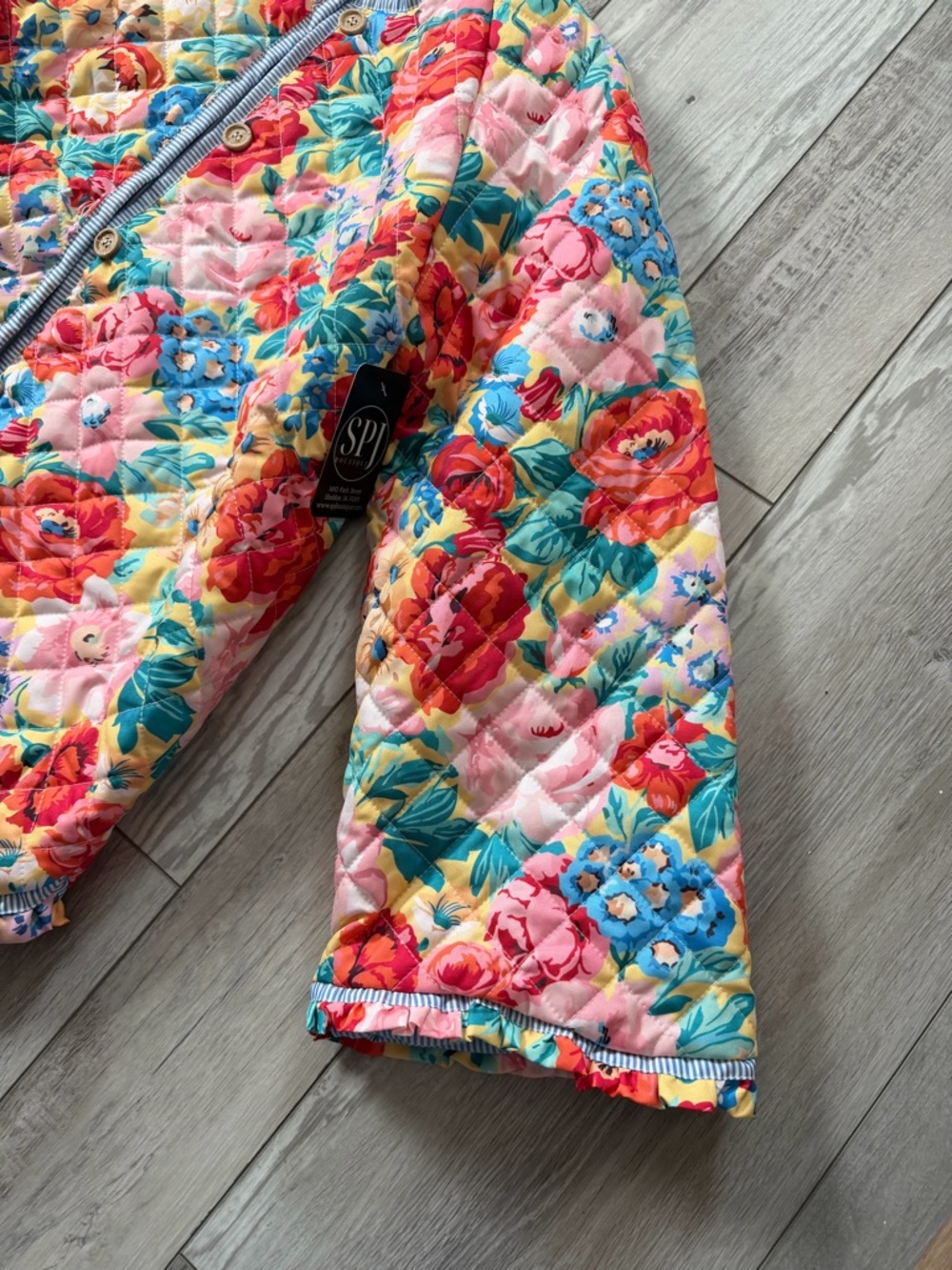 NWT- Boutique Boho Colorful Floral Quilted Jacket size large - Picture 8 of 11